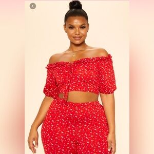 Red Floral Off-Shoulder Top